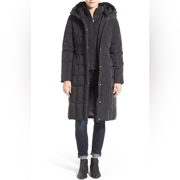 Cole Haan Signature 40" Box Quilt Taffeta Down Coat with Hood - Picture 9 of 15